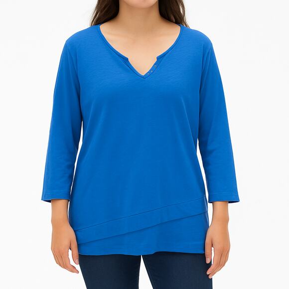 Fresh Produce Blue V Neck Coastal Top Layered Hem 1X - Picture 11 of 11